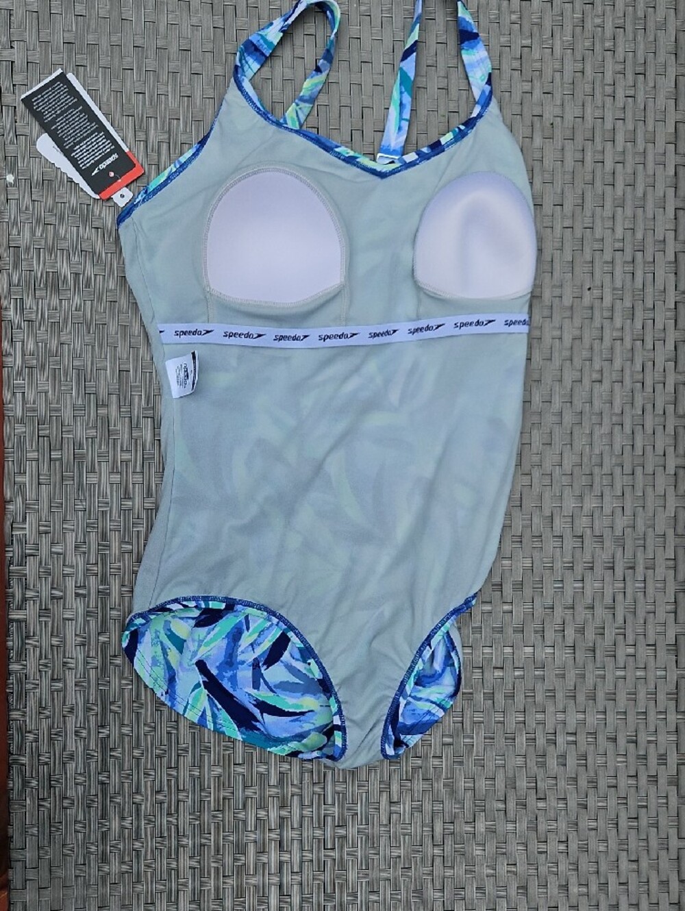 *NEW With TAGS Speedo Blue Leaf-Print One-Piece Moderate Cut Endurance Swimsuit - Picture 13 of 17
